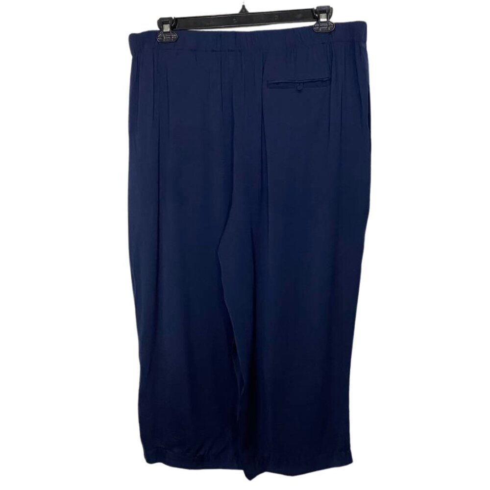 Chico's Navy Blue Super Comfortable Elastic Waist Wide Leg Pants With Pockets - Picture 3 of 10
